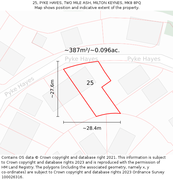 25, PYKE HAYES, TWO MILE ASH, MILTON KEYNES, MK8 8PQ: Plot and title map