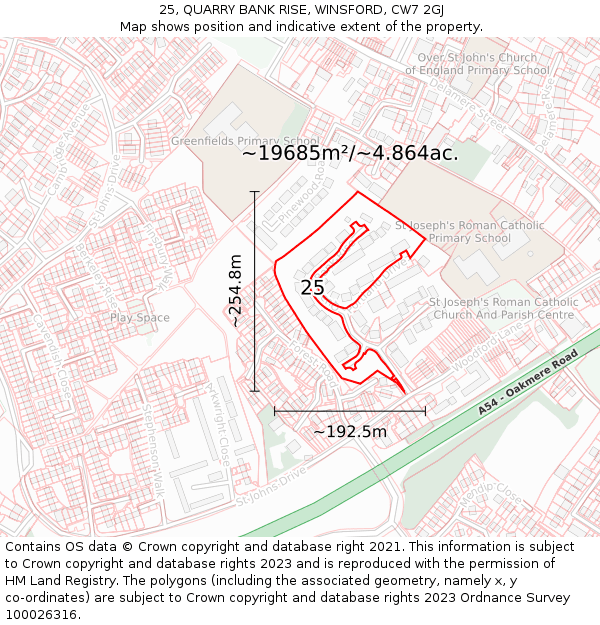 25, QUARRY BANK RISE, WINSFORD, CW7 2GJ: Plot and title map