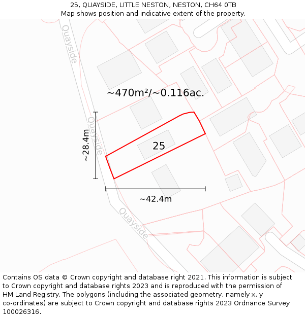 25, QUAYSIDE, LITTLE NESTON, NESTON, CH64 0TB: Plot and title map