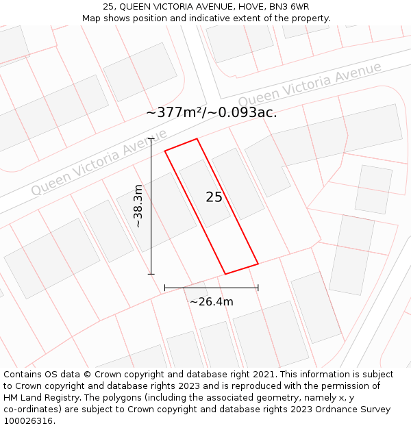 25, QUEEN VICTORIA AVENUE, HOVE, BN3 6WR: Plot and title map