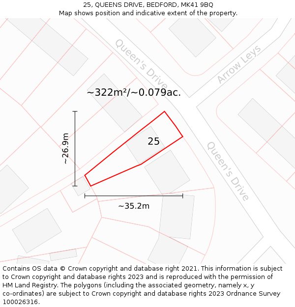 25, QUEENS DRIVE, BEDFORD, MK41 9BQ: Plot and title map