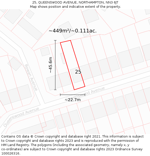 25, QUEENSWOOD AVENUE, NORTHAMPTON, NN3 6JT: Plot and title map