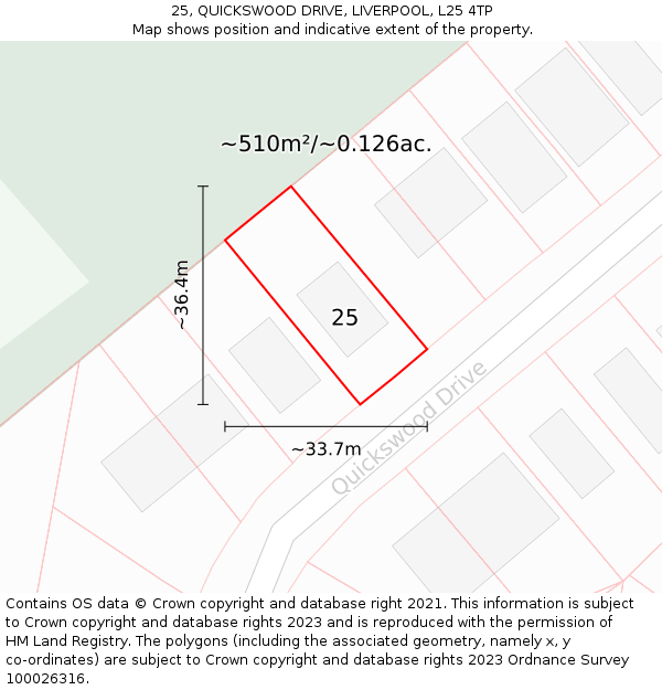 25, QUICKSWOOD DRIVE, LIVERPOOL, L25 4TP: Plot and title map