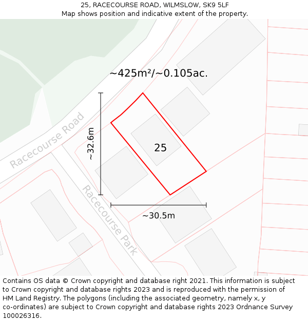 25, RACECOURSE ROAD, WILMSLOW, SK9 5LF: Plot and title map