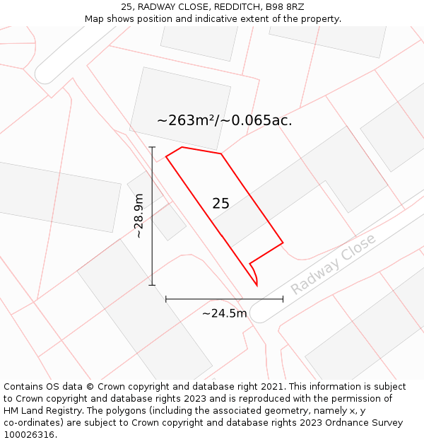 25, RADWAY CLOSE, REDDITCH, B98 8RZ: Plot and title map