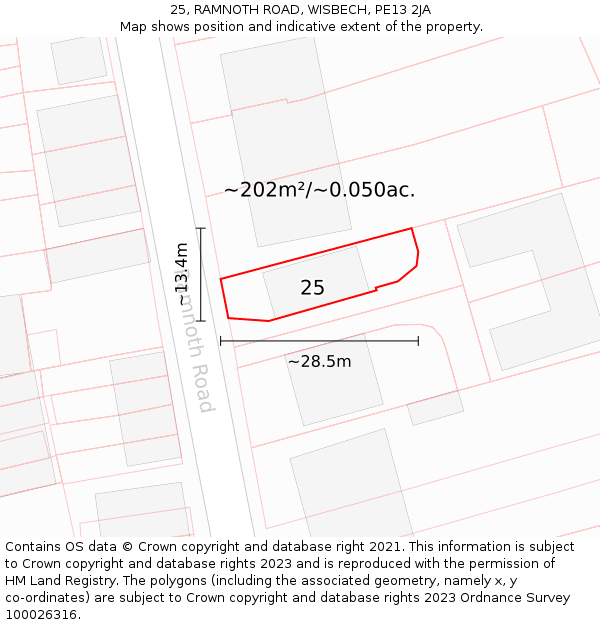 25, RAMNOTH ROAD, WISBECH, PE13 2JA: Plot and title map