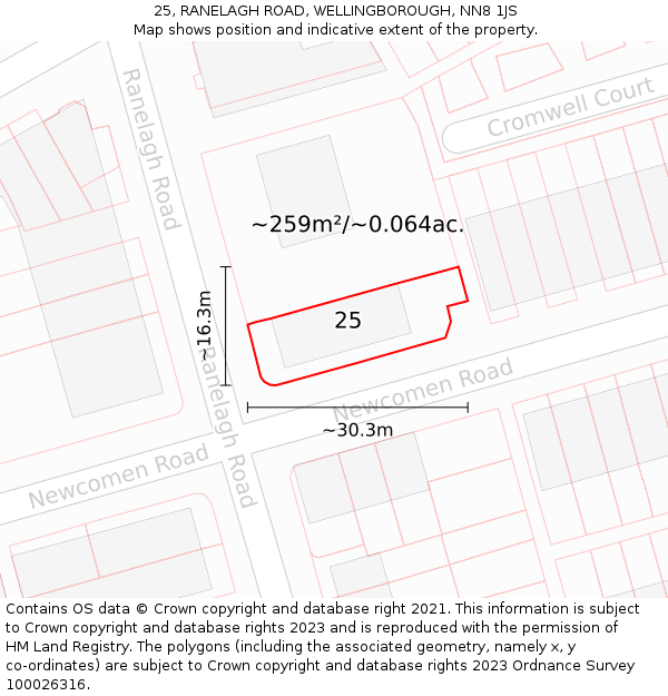 25, RANELAGH ROAD, WELLINGBOROUGH, NN8 1JS: Plot and title map