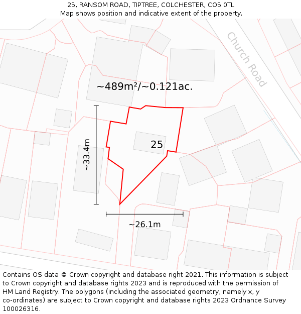 25, RANSOM ROAD, TIPTREE, COLCHESTER, CO5 0TL: Plot and title map