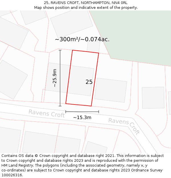 25, RAVENS CROFT, NORTHAMPTON, NN4 0RL: Plot and title map