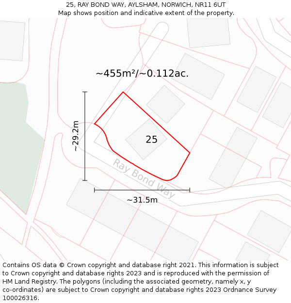 25, RAY BOND WAY, AYLSHAM, NORWICH, NR11 6UT: Plot and title map