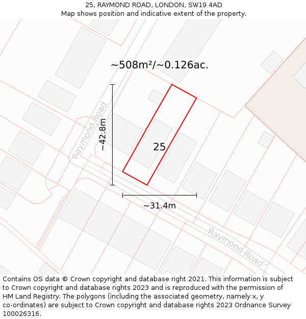 25, RAYMOND ROAD, LONDON, SW19 4AD: Plot and title map