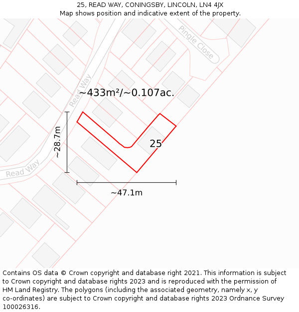25, READ WAY, CONINGSBY, LINCOLN, LN4 4JX: Plot and title map