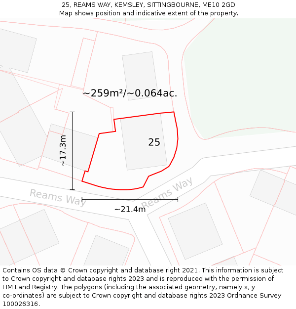 25, REAMS WAY, KEMSLEY, SITTINGBOURNE, ME10 2GD: Plot and title map