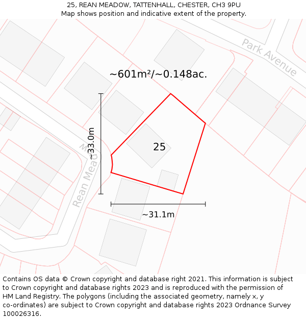 25, REAN MEADOW, TATTENHALL, CHESTER, CH3 9PU: Plot and title map