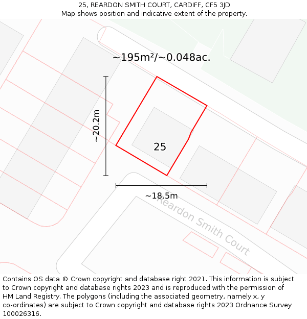 25, REARDON SMITH COURT, CARDIFF, CF5 3JD: Plot and title map