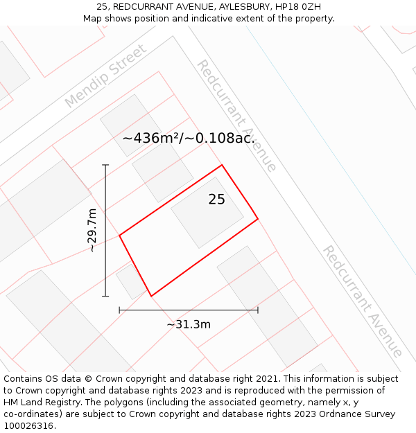 25, REDCURRANT AVENUE, AYLESBURY, HP18 0ZH: Plot and title map