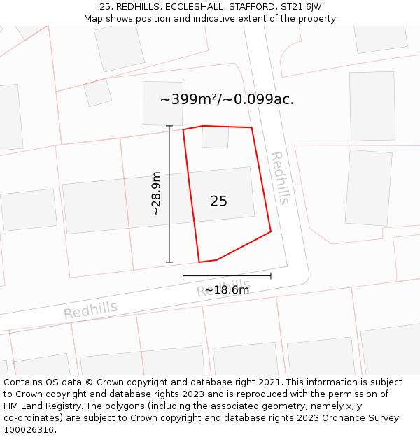 25, REDHILLS, ECCLESHALL, STAFFORD, ST21 6JW: Plot and title map