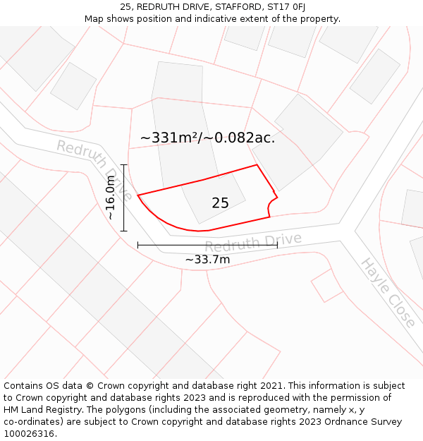 25, REDRUTH DRIVE, STAFFORD, ST17 0FJ: Plot and title map