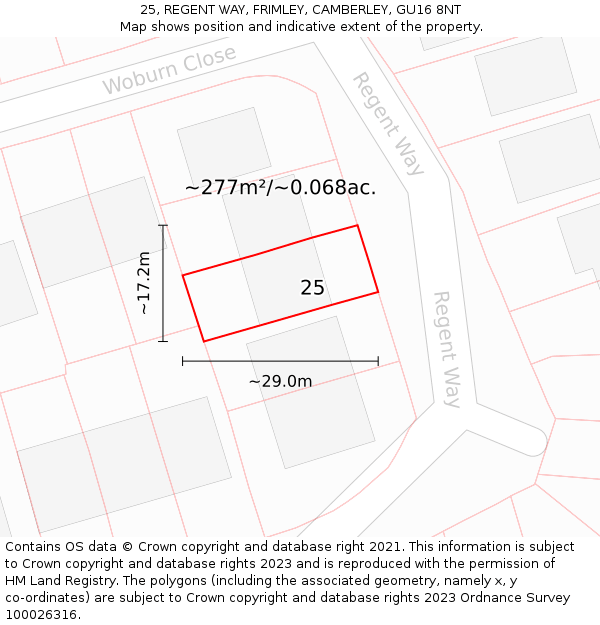 25, REGENT WAY, FRIMLEY, CAMBERLEY, GU16 8NT: Plot and title map