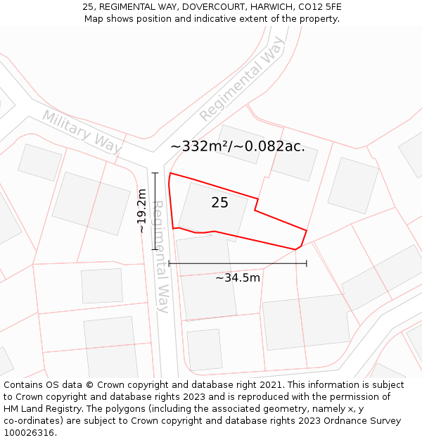 25, REGIMENTAL WAY, DOVERCOURT, HARWICH, CO12 5FE: Plot and title map