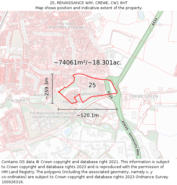 25, RENAISSANCE WAY, CREWE, CW1 6HT: Plot and title map