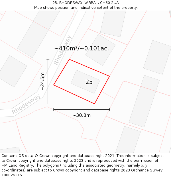 25, RHODESWAY, WIRRAL, CH60 2UA: Plot and title map