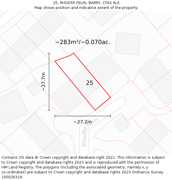 25, RHODFA FELIN, BARRY, CF62 6LX: Plot and title map