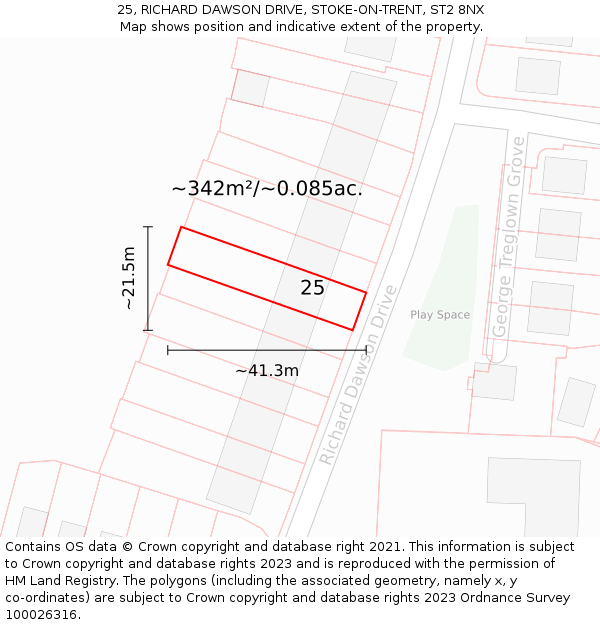 25, RICHARD DAWSON DRIVE, STOKE-ON-TRENT, ST2 8NX: Plot and title map