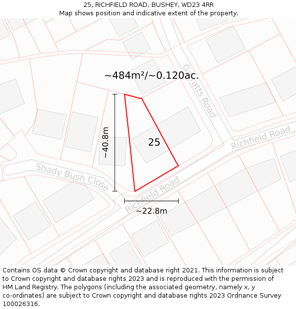 25, RICHFIELD ROAD, BUSHEY, WD23 4RR: Plot and title map