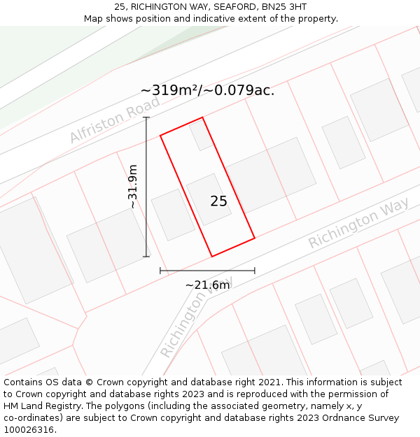 25, RICHINGTON WAY, SEAFORD, BN25 3HT: Plot and title map