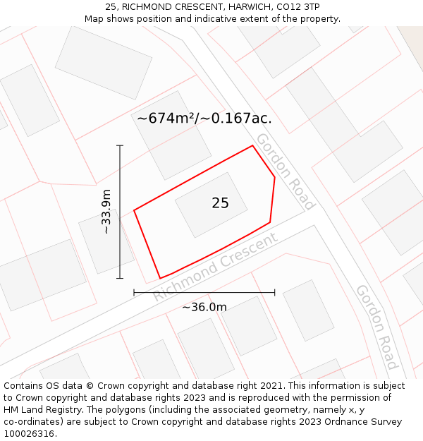 25, RICHMOND CRESCENT, HARWICH, CO12 3TP: Plot and title map