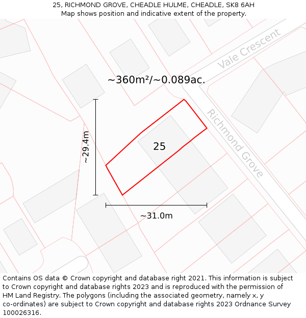 25, RICHMOND GROVE, CHEADLE HULME, CHEADLE, SK8 6AH: Plot and title map