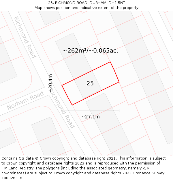 25, RICHMOND ROAD, DURHAM, DH1 5NT: Plot and title map