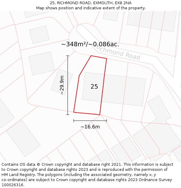 25, RICHMOND ROAD, EXMOUTH, EX8 2NA: Plot and title map