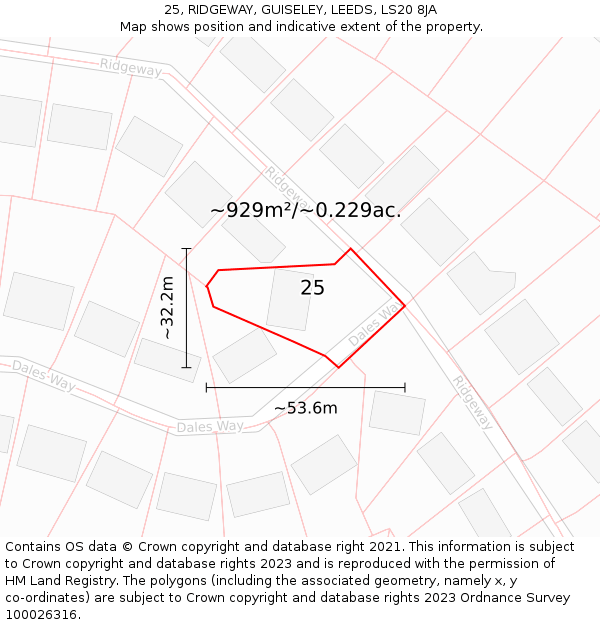 25, RIDGEWAY, GUISELEY, LEEDS, LS20 8JA: Plot and title map