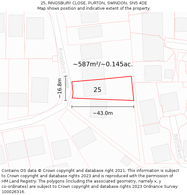 25, RINGSBURY CLOSE, PURTON, SWINDON, SN5 4DE: Plot and title map