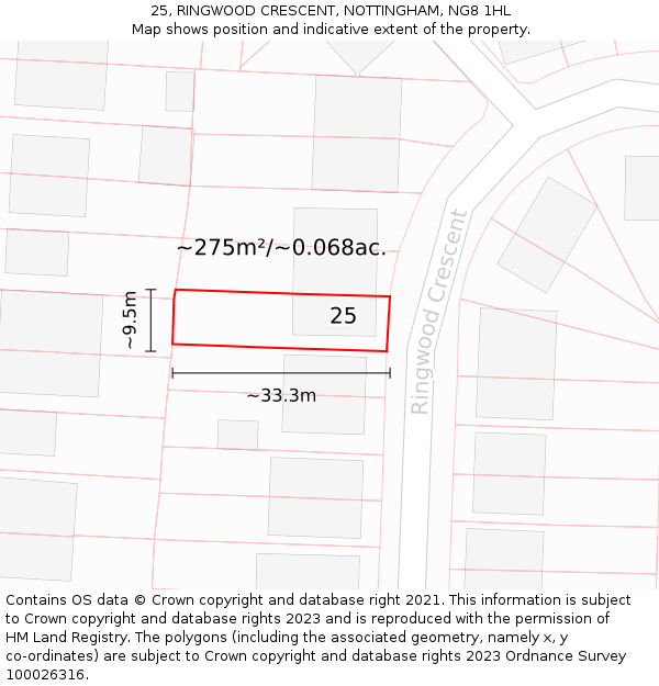 25, RINGWOOD CRESCENT, NOTTINGHAM, NG8 1HL: Plot and title map