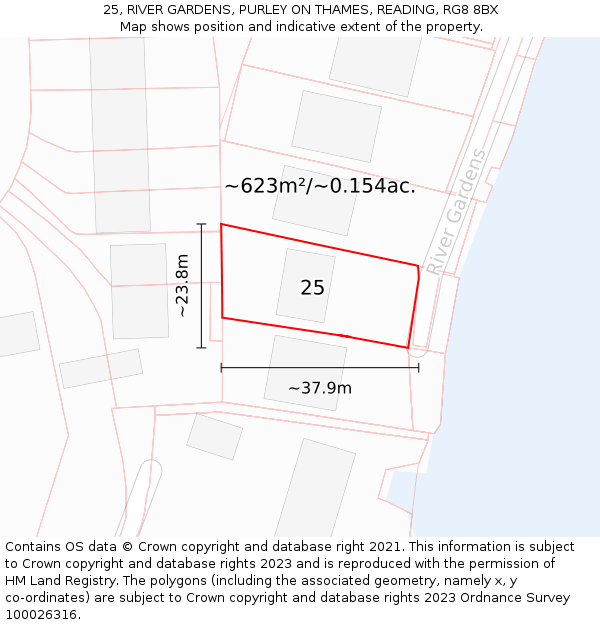 25, RIVER GARDENS, PURLEY ON THAMES, READING, RG8 8BX: Plot and title map