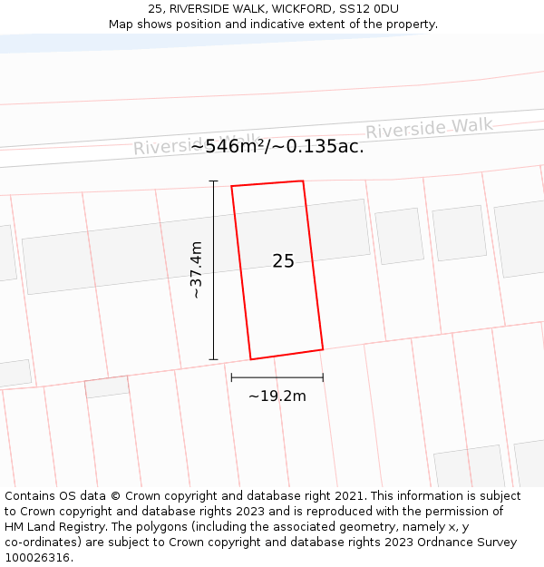 25, RIVERSIDE WALK, WICKFORD, SS12 0DU: Plot and title map