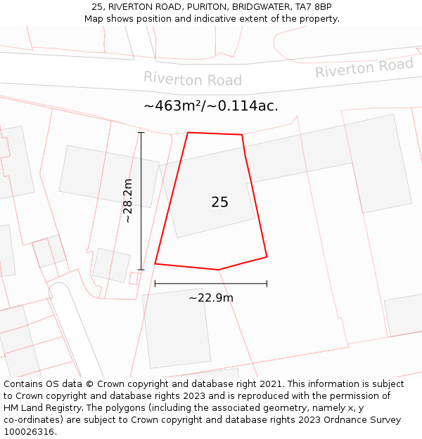 25, RIVERTON ROAD, PURITON, BRIDGWATER, TA7 8BP: Plot and title map