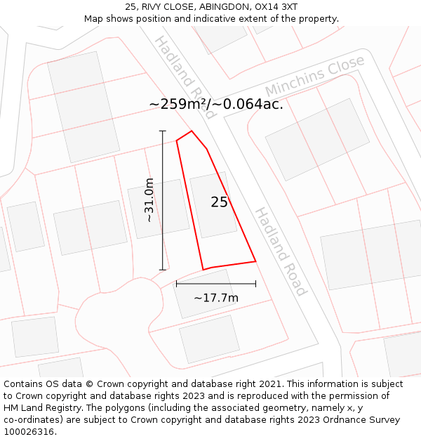 25, RIVY CLOSE, ABINGDON, OX14 3XT: Plot and title map