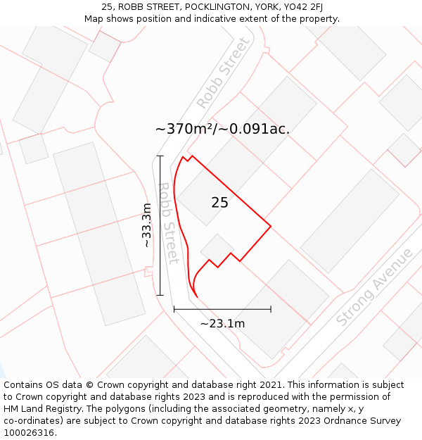 25, ROBB STREET, POCKLINGTON, YORK, YO42 2FJ: Plot and title map