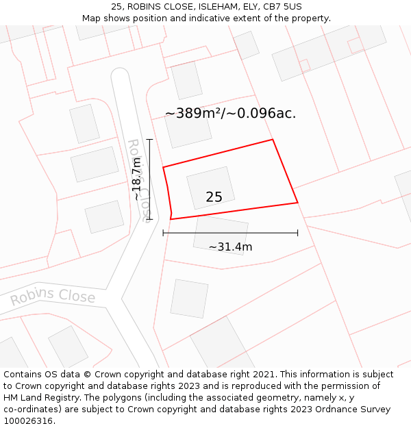 25, ROBINS CLOSE, ISLEHAM, ELY, CB7 5US: Plot and title map