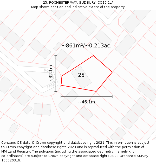 25, ROCHESTER WAY, SUDBURY, CO10 1LP: Plot and title map