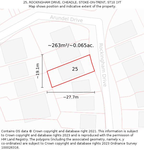 25, ROCKINGHAM DRIVE, CHEADLE, STOKE-ON-TRENT, ST10 1YT: Plot and title map