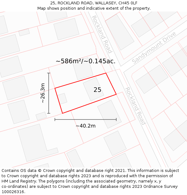 25, ROCKLAND ROAD, WALLASEY, CH45 0LF: Plot and title map