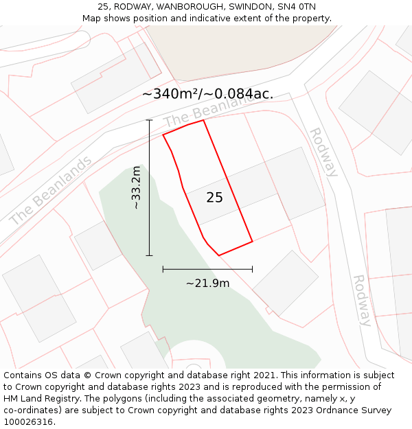 25, RODWAY, WANBOROUGH, SWINDON, SN4 0TN: Plot and title map