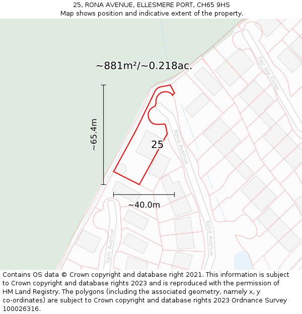 25, RONA AVENUE, ELLESMERE PORT, CH65 9HS: Plot and title map