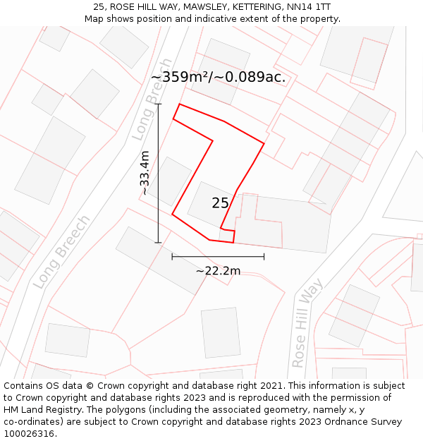 25, ROSE HILL WAY, MAWSLEY, KETTERING, NN14 1TT: Plot and title map