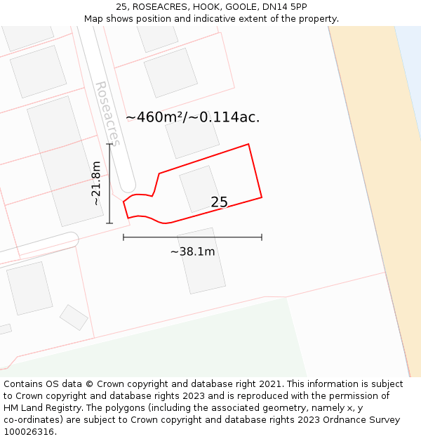 25, ROSEACRES, HOOK, GOOLE, DN14 5PP: Plot and title map